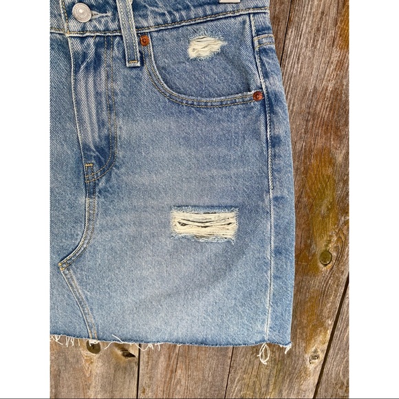 LEVIS denim jean raw hem distressed mini skirt - Picture 2 of 7